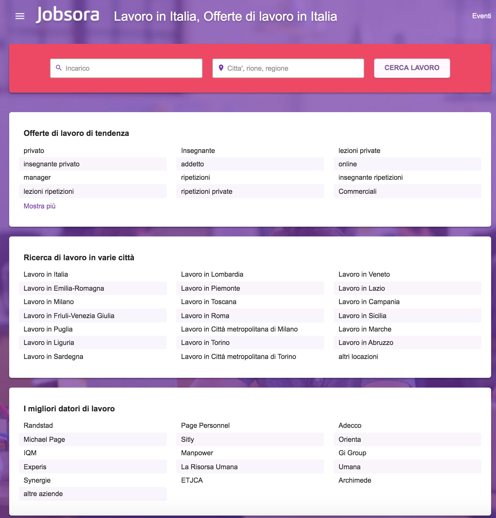Jobsora Homepage Ita